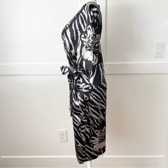 Suzi Chen For Maggy Boutique Floral Zebra Beaded Belted Dress Black Women’s 4 - Picture 4 of 10